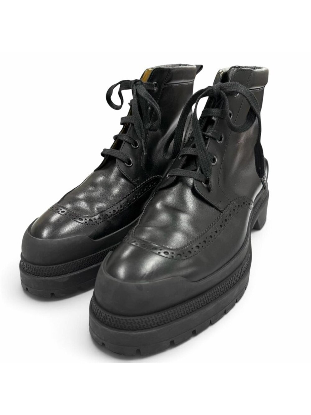 Hermes Bottillons Leather Chip Perforation Lace-up Boots Black